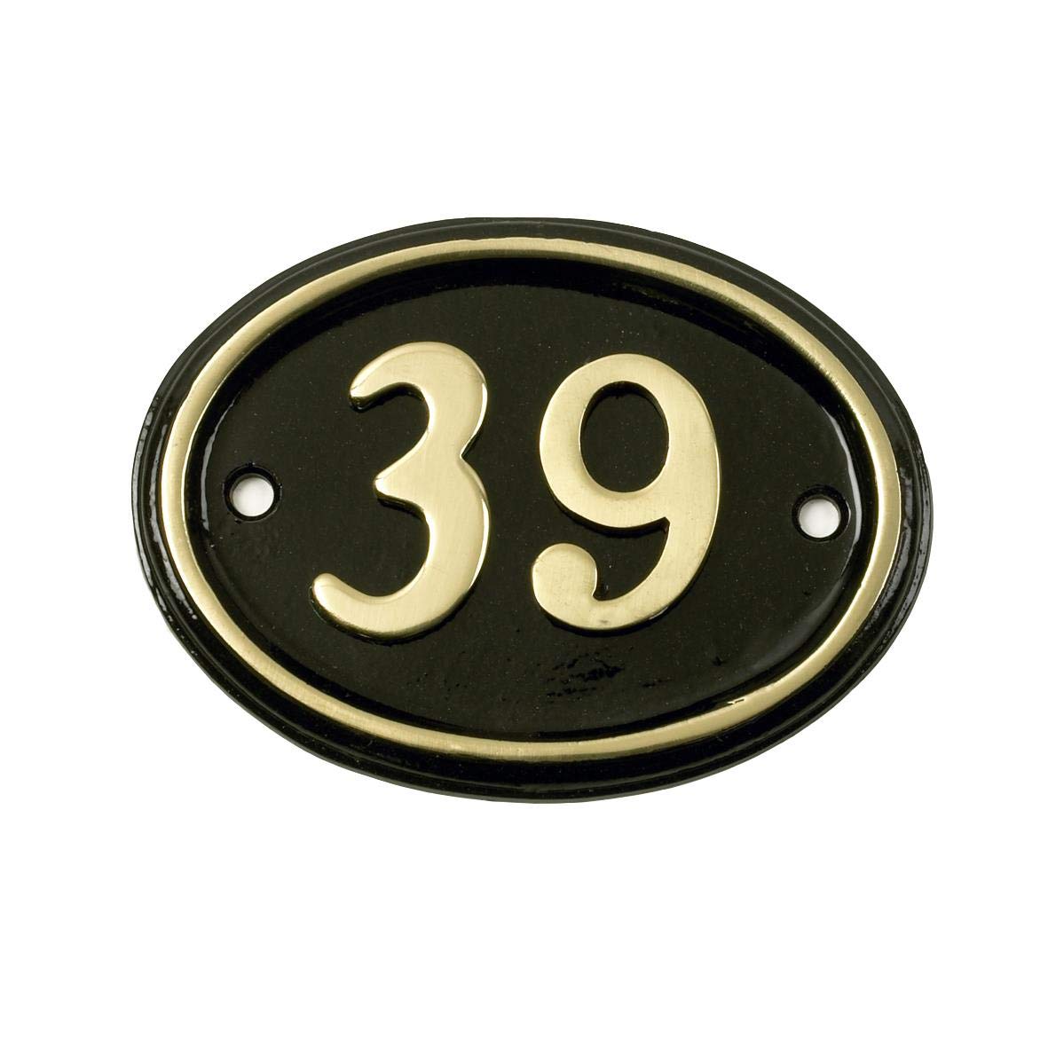 Black Country Metal Works Ltd Black Polished Brass & Oval House Number Sign - Number 39