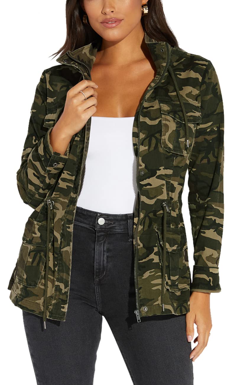sexycherry Women's Casual Hooded Jacket Sexy V Neck Lapel Collar Long Sleeve Zipper Long Camouflage Coat Button Down with Pockets Drawstring-picture-20