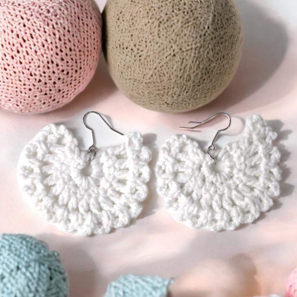 Handmade Crochet Earrings for Women - Lightweight White Boho Fan Dangle Earrings, Vintage Lace-Inspired Statement Jewelry, Festival Fashion Accessories, Eco-Friendly Gift, Summer & Casual Style image 3