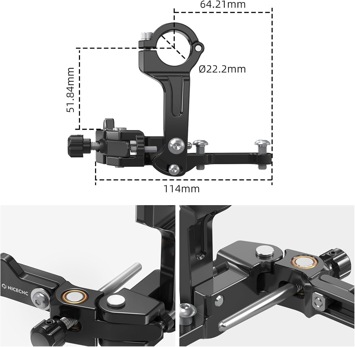 NICECNC Left Thumb Brake Assembly Compatible with Road Bikes, Rrack Bikes, Superbikes and Adventure Motorcycles with a Displacement of 125cc to 1400cc, Universal Part, Black