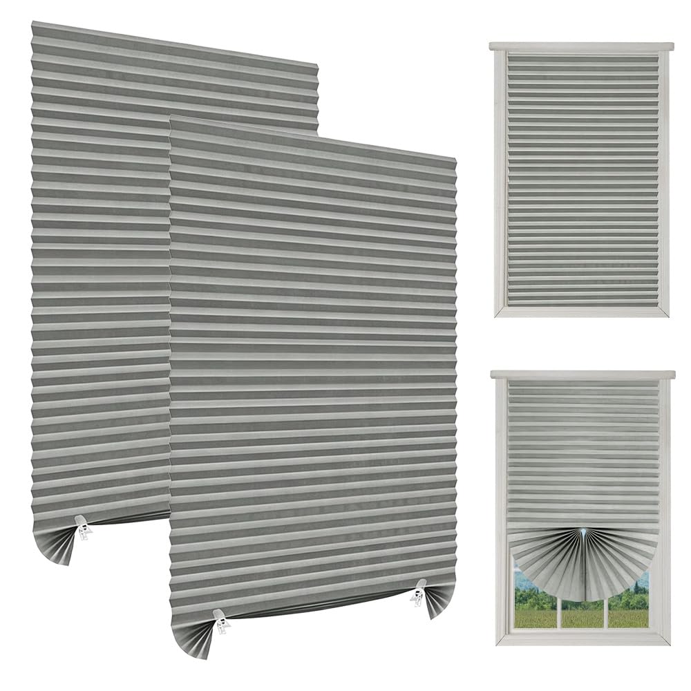 2 Pack Temporary Blinds for Windows, 60x150cm Temporary Blackout Blinds, No Drill Blinds Blackout Curtains for Bedroom Kitchen Bathroom Windows Bedroom, Nursery, Loft, Travel RV Car, Grey