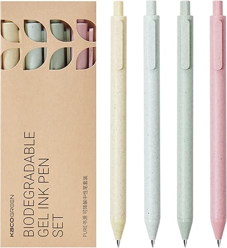 Kaco Bolígrafos ecológicos de 4 piezas, lindos bolígrafos de tinta de gel de colores con tinta negra, juego de bolígrafos de color retráctil,