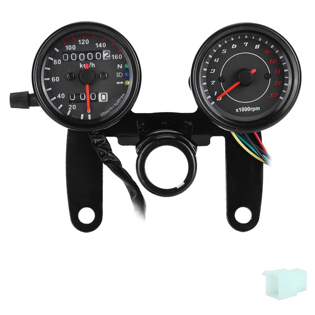 aqxreight Contagiri Universale, 12V 0 160 Km/h 13000 Rpm Tachimetro Retroilluminato a LED Contachilometri Contagiri Moto Universale Refitting