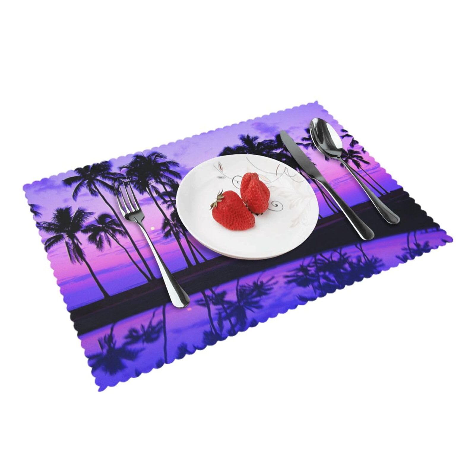 Palm Tree Purple Sunset Printed Placemats Set of 4 PCS Washable Placemat for Kitchen Table Heat-resistant Table Mats 45x30 CM