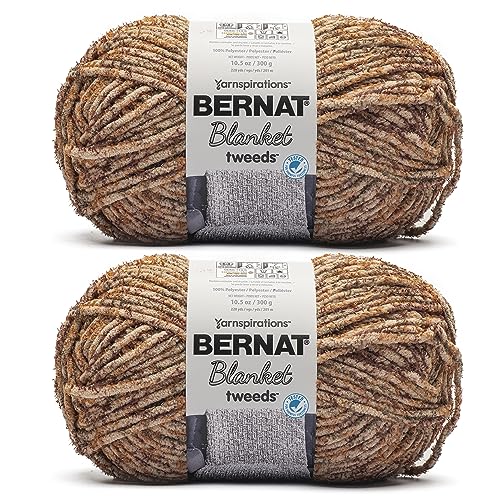 Bernat Blanket Tweeds Sandy Tweed Yarn - 2 Pack of 10.5oz/300g - Polyester - #6 Super Bulky - 220 Yards - Knitting & Crochet