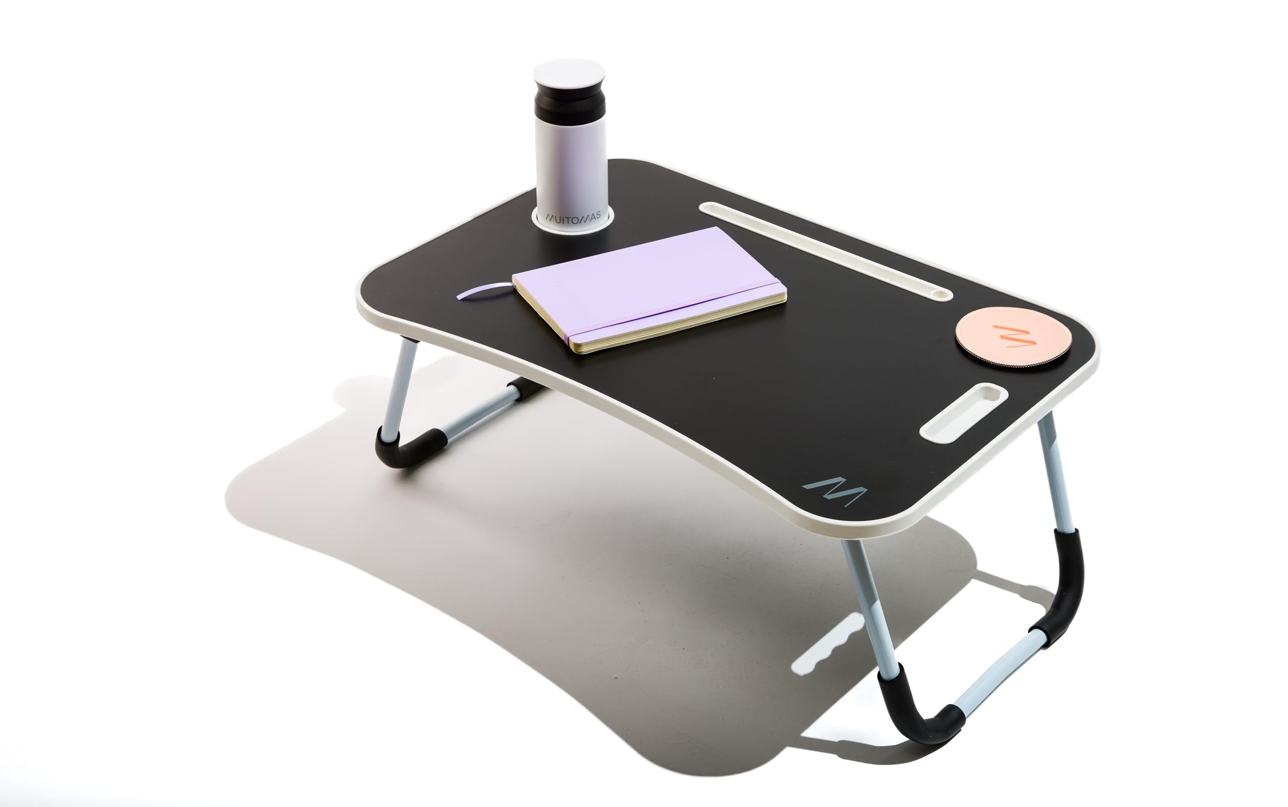 Table de Travail Intelligente, Bureau Pliable en Plastique et métal, Pliable avec Porte-gobelets et Support de Tablette, pour lit et canapé, 60 x 40 x 30 cm, Couleur Noire