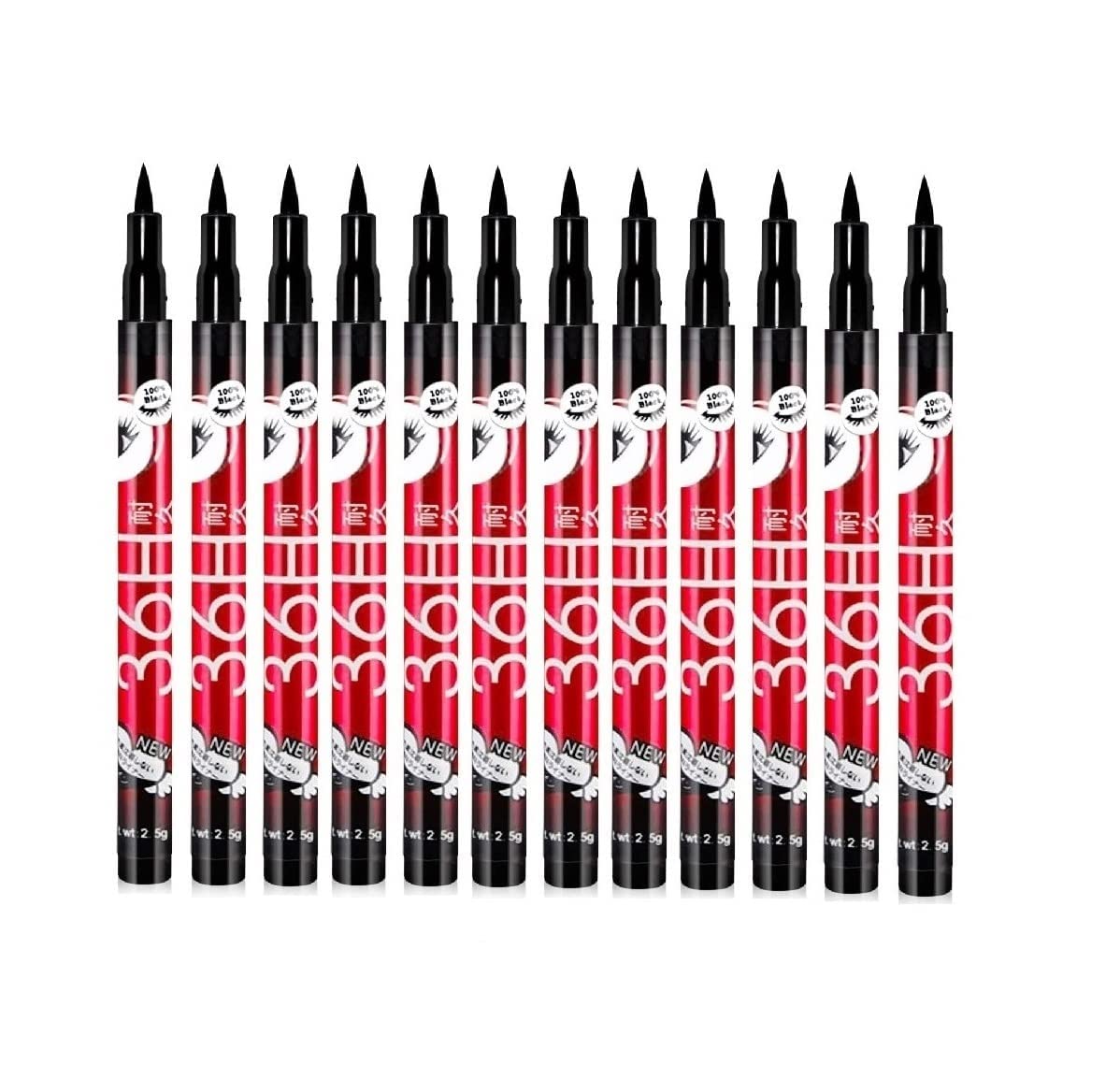 LOCANS 36H Precision Waterproof Liquid Pencil Eyeliner Long Lasting Water Resistant Black Shinny Liquid Eye Liner Combo Pack of 12