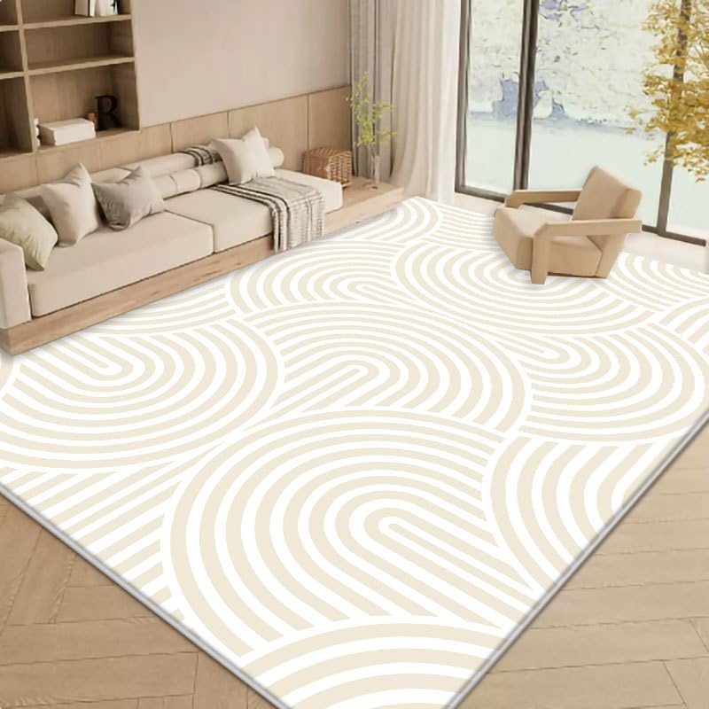 Tapis doux 180x280cm beige abstrait moderne au design élégant pour grand salon