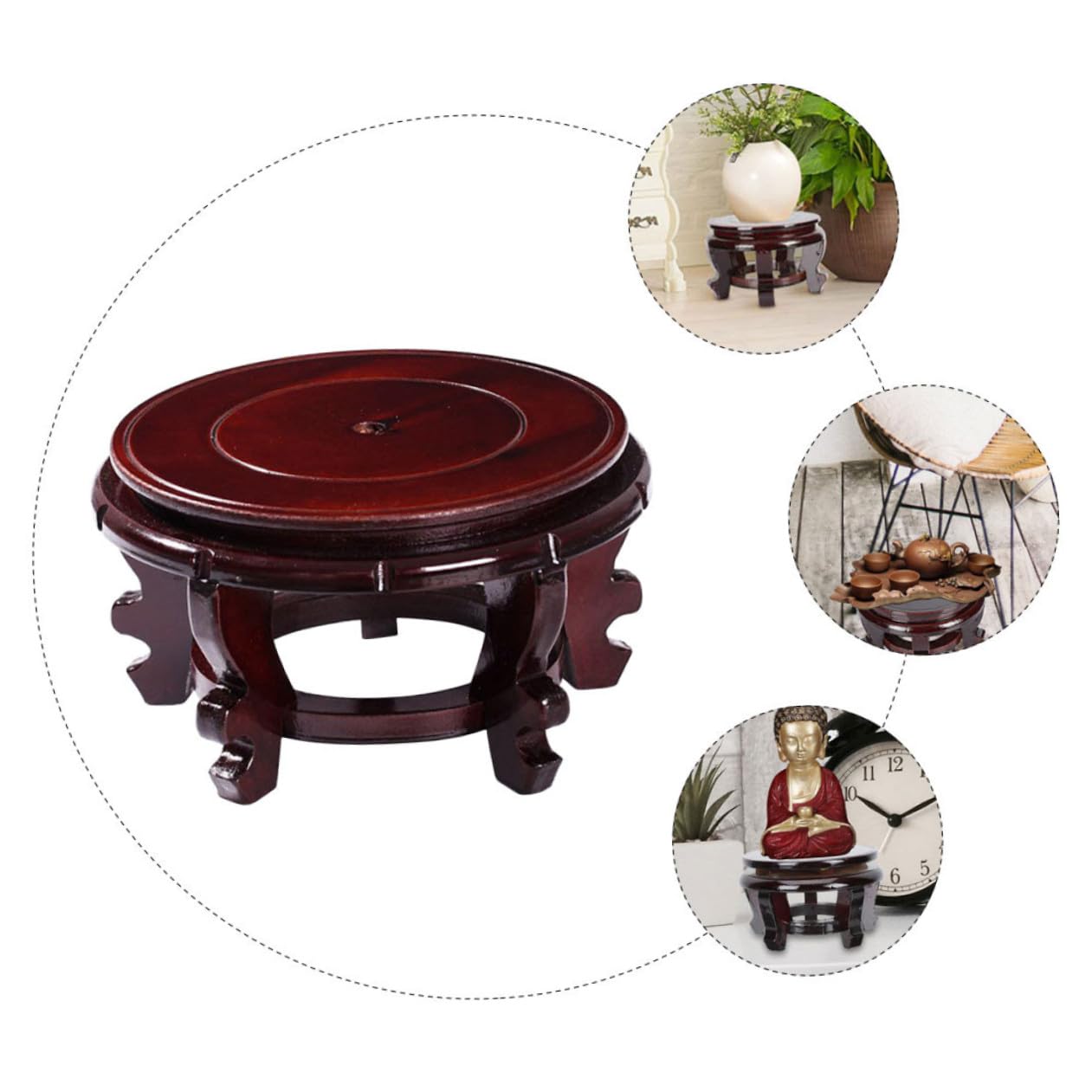 Soporte de Madera Maciza para Plantas en Macetas, Base Redonda de Alta Densidad 24 Cm Diámetro y 12 Cm Altura, Capacidad hasta 140 Kg, Adecuado para Peceras, Jarrones y Exhibición