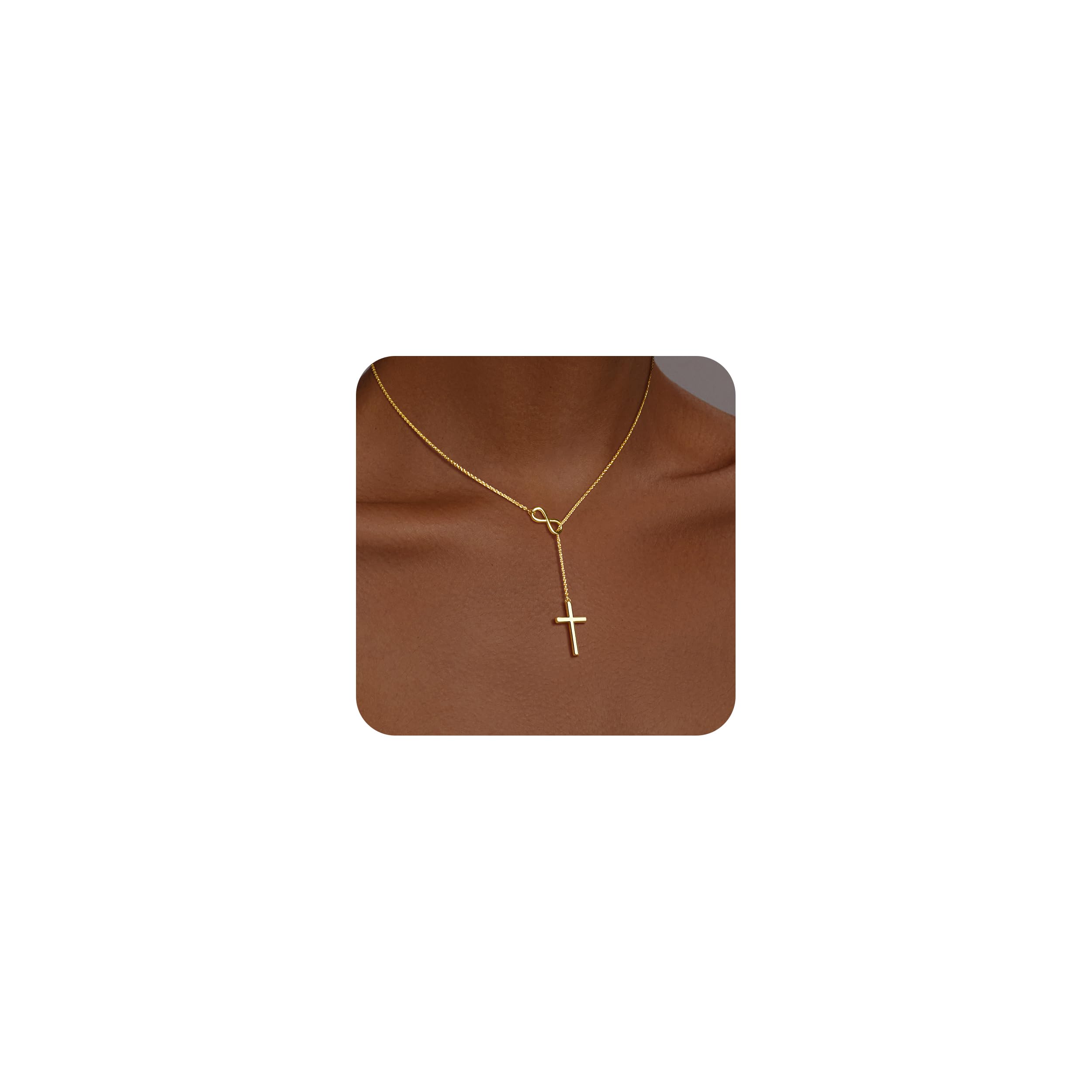 Poxtex Infinity Cross Necklace for Women, Dainty Cross Pendant Necklae, Non Tarnish & Waterproof Necklace, Simple Choker Minimalist Jewelry, Faith Cross Gifts