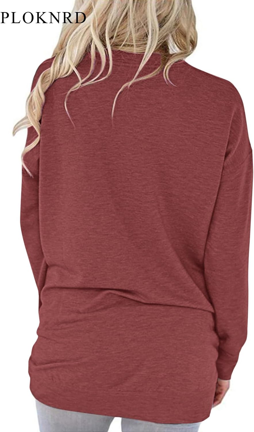 PLOKNRD Women Casual Round Neck Long Sleeve Fit Tunic Top Baggy Comfy Blouse with Pockets - Image 2