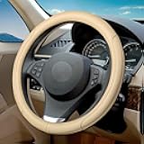 VARGTR Microfiber Leather Steering Wheel Cover with Classic Embossing, Anti-Slip Breathable Auto Car Wheel Protector, Fit 15 Inch (Beige)