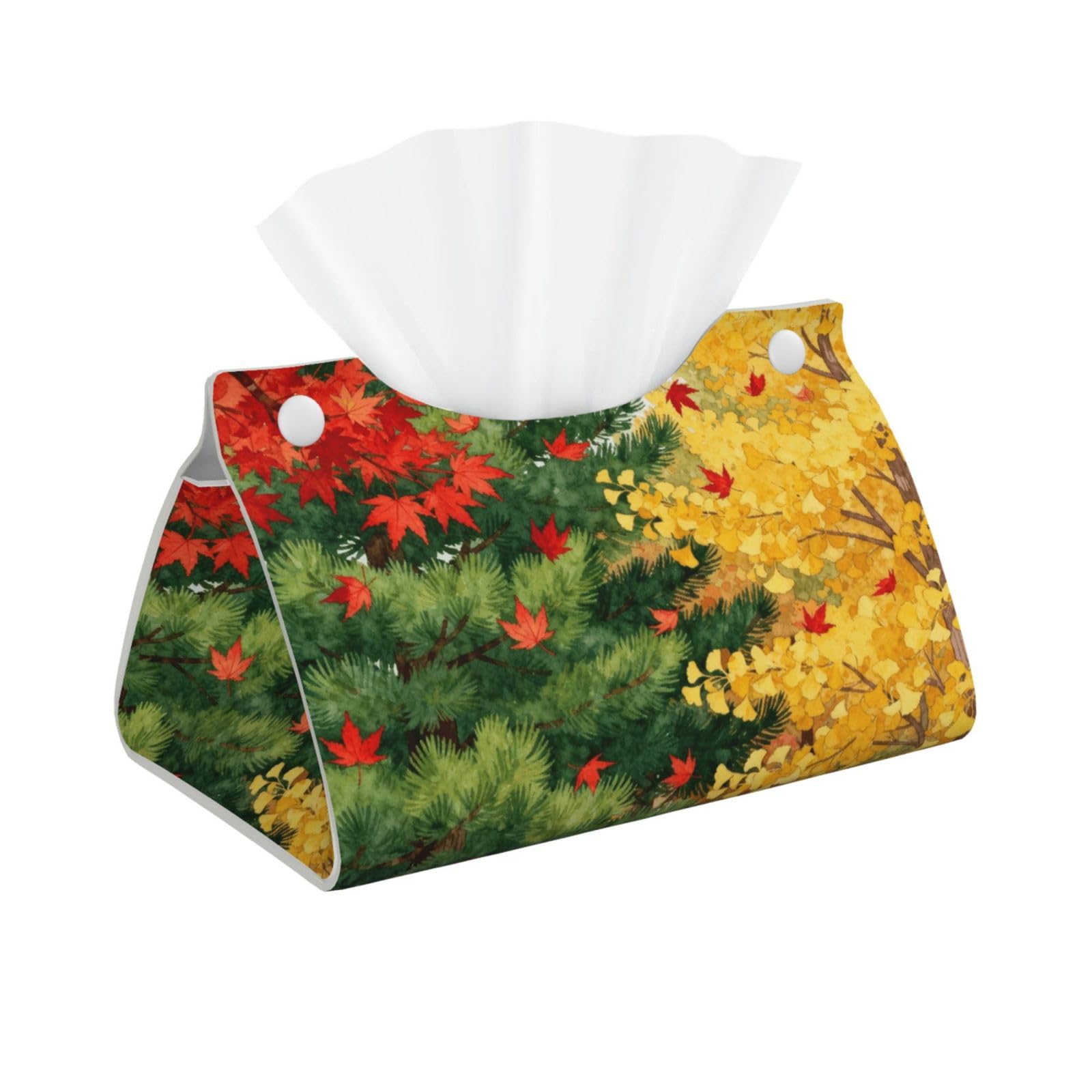 Pine Fall Long Leather Tissue Box Cover-Waterproof PU Leather Tissue Holder for Bathroom, Decorative Rectangular Tissue Case