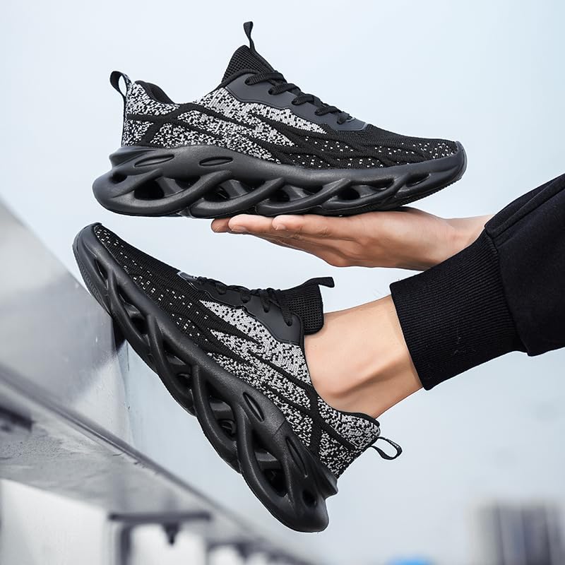 Image of DLWKIPV Mens Running Shoes Tennis Slip on Sneakers Walking Sports Gym Athletic Workout Work Shoes Casual Lightweight Soft Fashion Trainers Black Gray Size 11