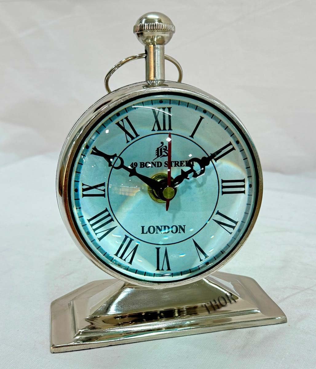 THOR INSTRUMENTS Antique Maritime Nautical Style Personalise Desk Stand Analog Clock Office Desk Decorative Clock Vintage Design Clock Solid Brass Clock