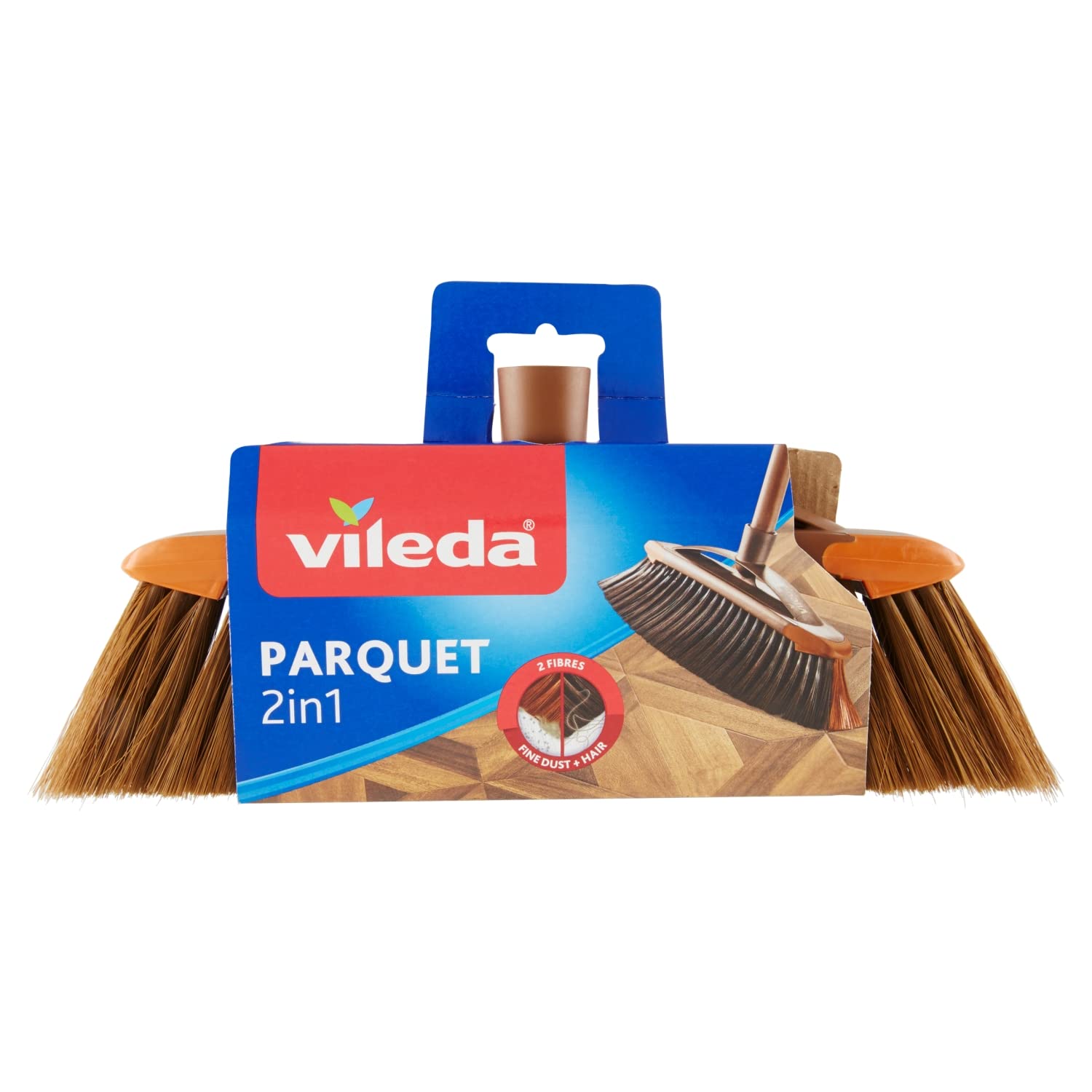 Vileda Scopa 2 in1 Parquet, Scopa per Interni, con Due Tipi di Fibre, per Polveri, per Capelli, Fibre in Pet Riciclato, 14.5 x 33 x 5.5 cm, 99.8 g