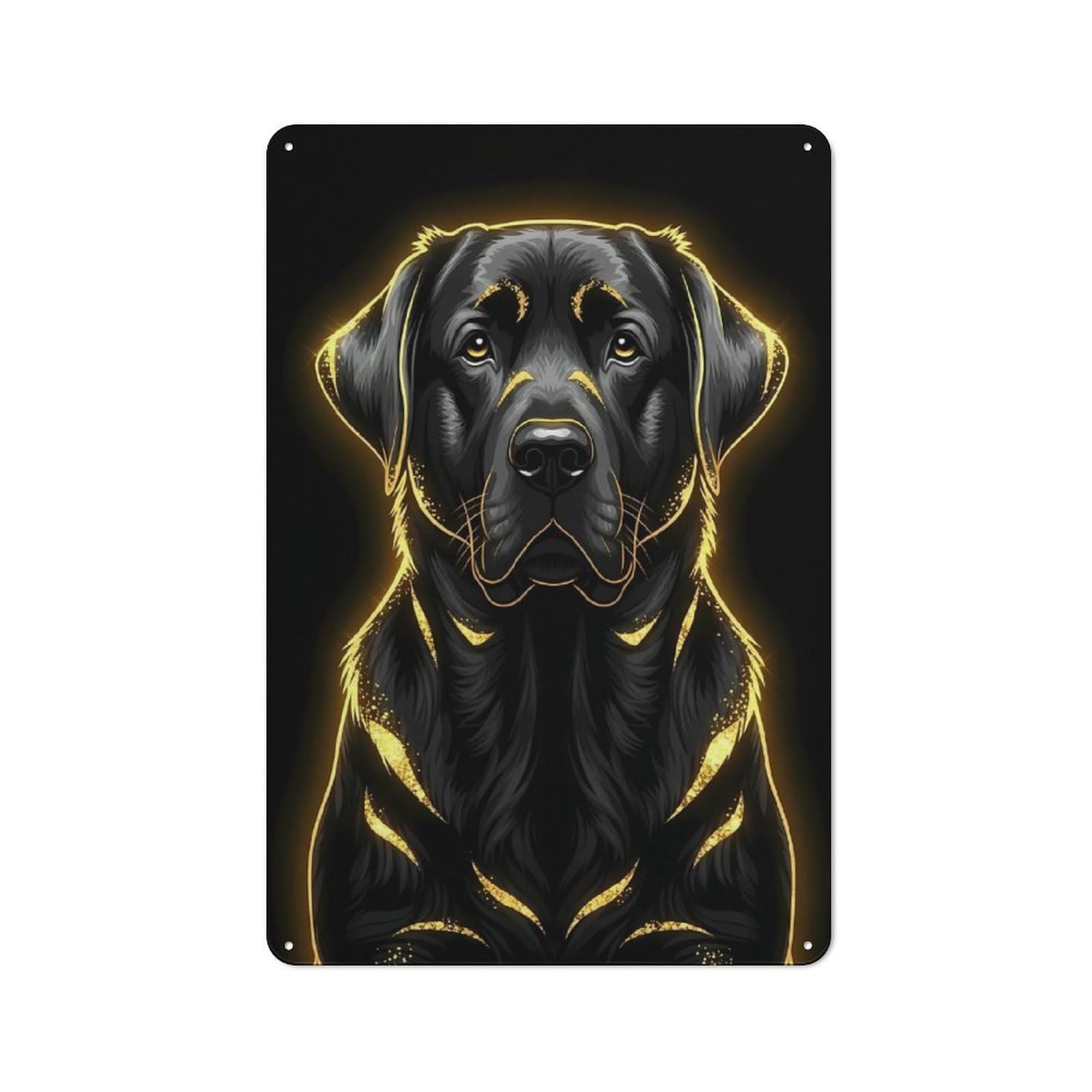 Junmoney Style-18 Tin Wall Plaque 30X20cm With Black Labrador With Golden Highlights For Guest Room Or Hallway, For Garage, Workshop And Man Cave Decoration