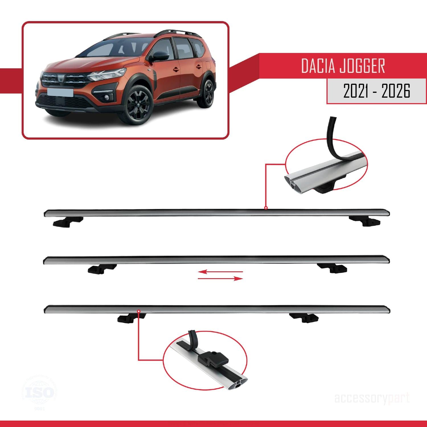 Compatibile con Dacia Jogger 2021-2026 BASIC Model Barre Tetto Portapacchi Auto Barre Portatutto Grigo Alluminio 2 Barre