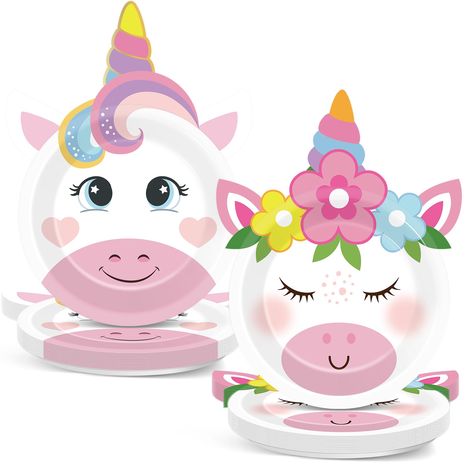 Lonfliness 60 PCS Unicorn Birthday Party Decoration Plates for Girls, Disposable Christmas Dessert Cake Plates, Rainbow Pastel Unicorn Tableware Set