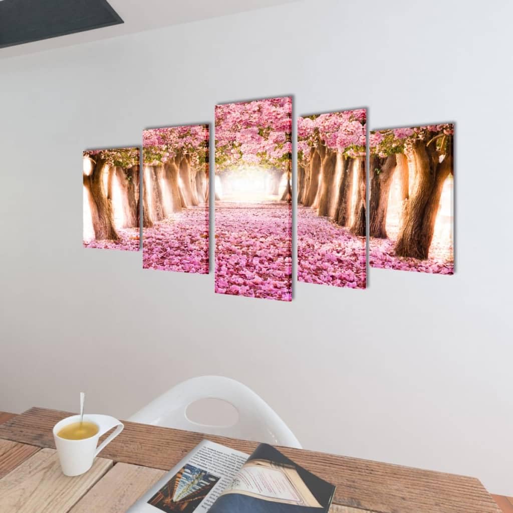 vidaXL 5tlg. Leinwand Bild Kunstdruck Wandbild Bilder Set Kirschblüten 200x100cm