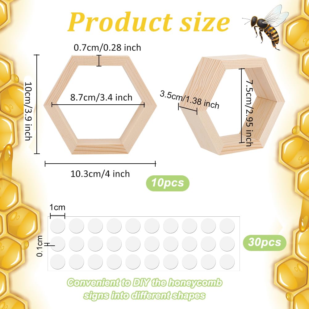 PH PandaHall 10pz Alzata per Cupcake A Nido D'Ape Ripiani A Nido D'Ape Espositore per Torta Esagonale Cartello Da Tavolo Galleggiante In Legno con 30 Pezzi di Nastro per Baby Shower Festa