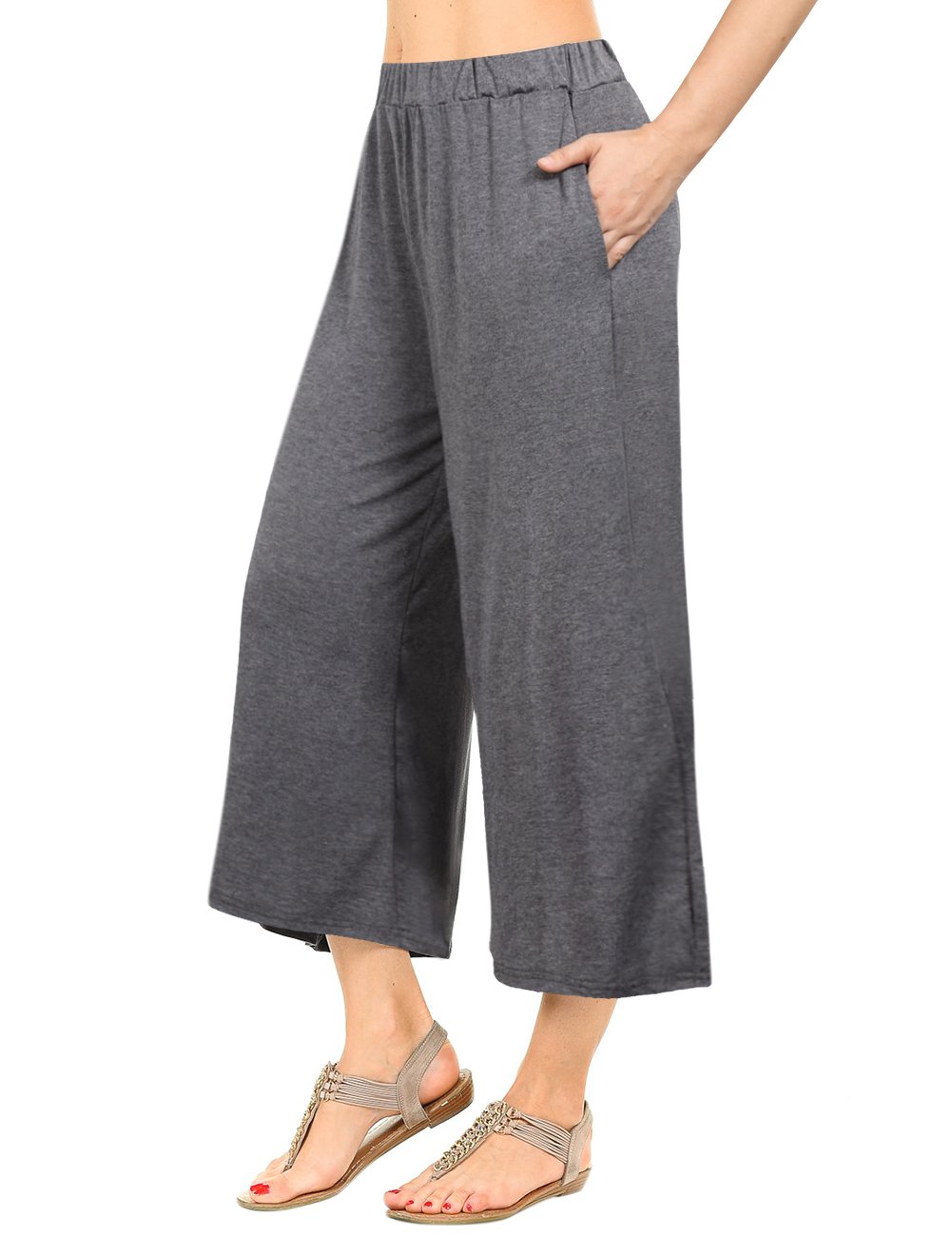 GlorySunshine Womens Elastic Waist Solid Palazzo Casual Wide Leg Pants with Pockets
