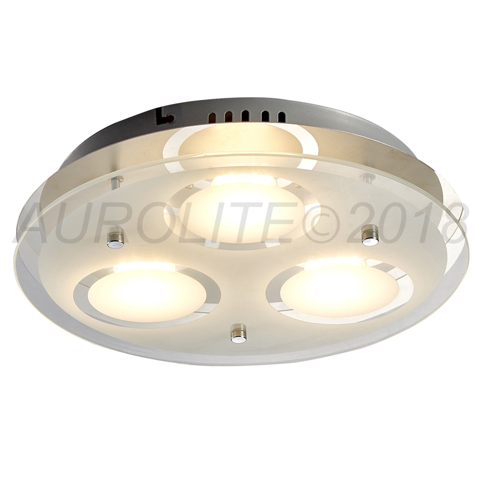 AUROLITE3 LED Flush Ceiling Light, Polished Chrome Finish with Glass Shade, 15 Watts, 1050 Lumens, Warm White (3000K), Ideal for Living Room, Bedroom, Kitchen, Hallway, Hotel, B&B