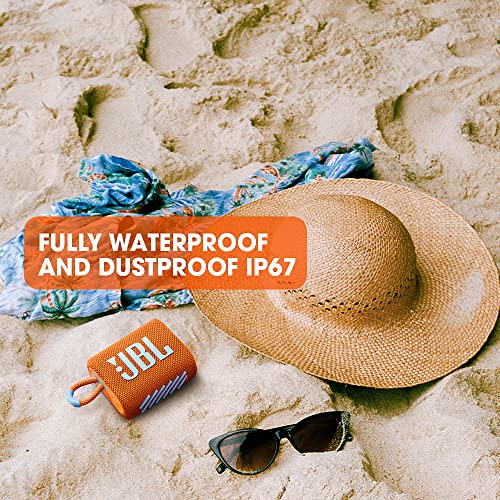 Image of JBL Go 3, Wireless Ultra Portable Bluetooth Speaker, Pro Sound, Vibrant Colors with Rugged Fabric Design, Waterproof, Type C (Without Mic, Orange)