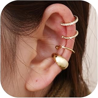 Aretes de oreja para mujer, sin perforación, chapados en oro de 14 quilates, no perforados, ajustables, aretes falsos 3-4 unidades