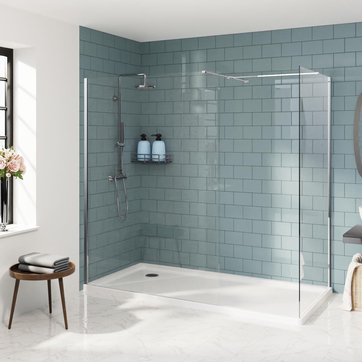 Aquariss Chrome Walk In Shower Enclosure 1200Mm + 900Mm