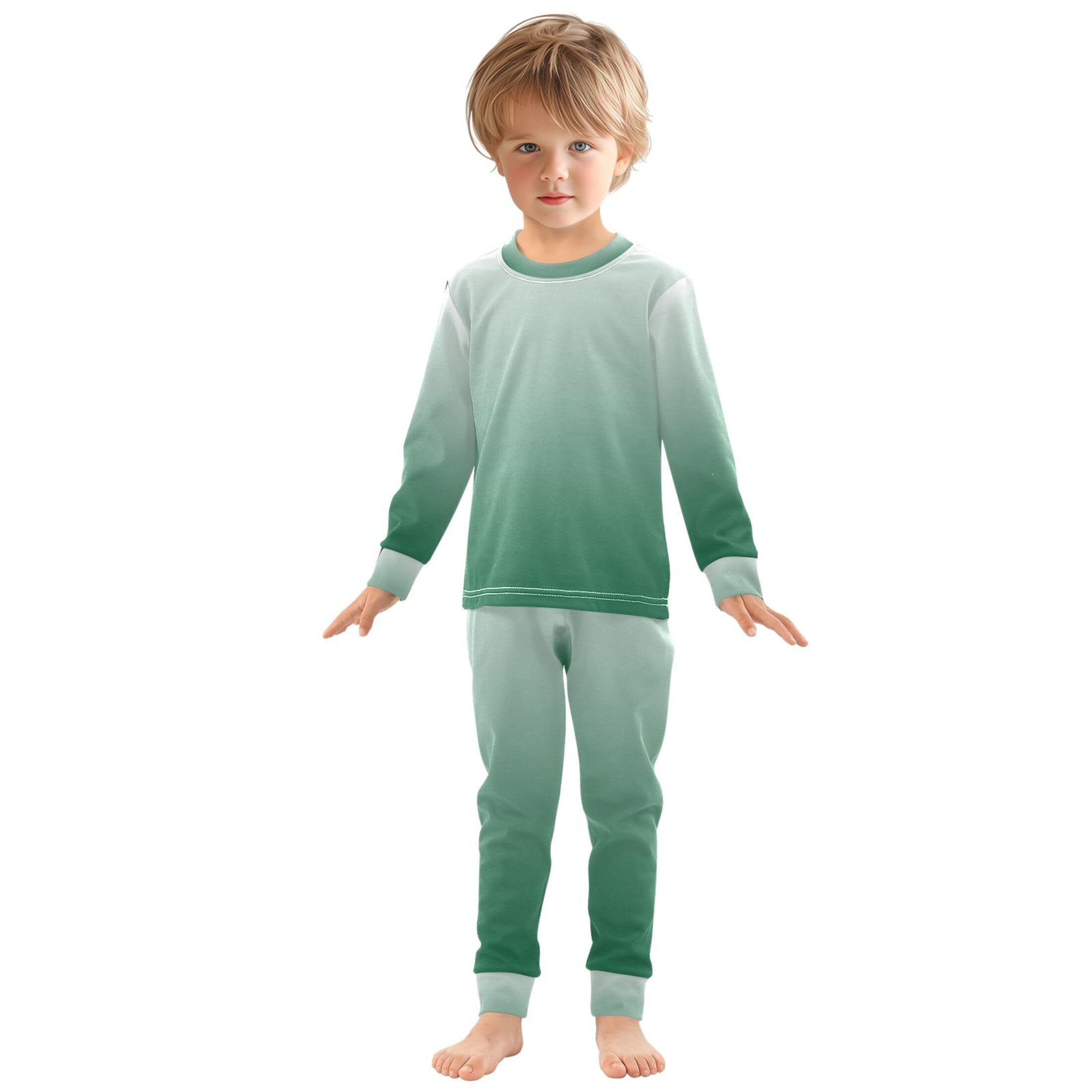 Gradient Army Green Long Sleeve Pajamas Set Sleepwear Jammies 2pcs Set Pjs Gradient Army Green