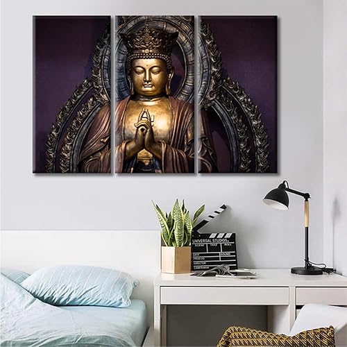Vista 215 de TUMOVO Wall Art for Living Room Buddha Sculpture Flower Paintings Canvas Wall Art 3 Panel Wall Art Canvas Artwork Wall Decor Large Wall Decor Canvas