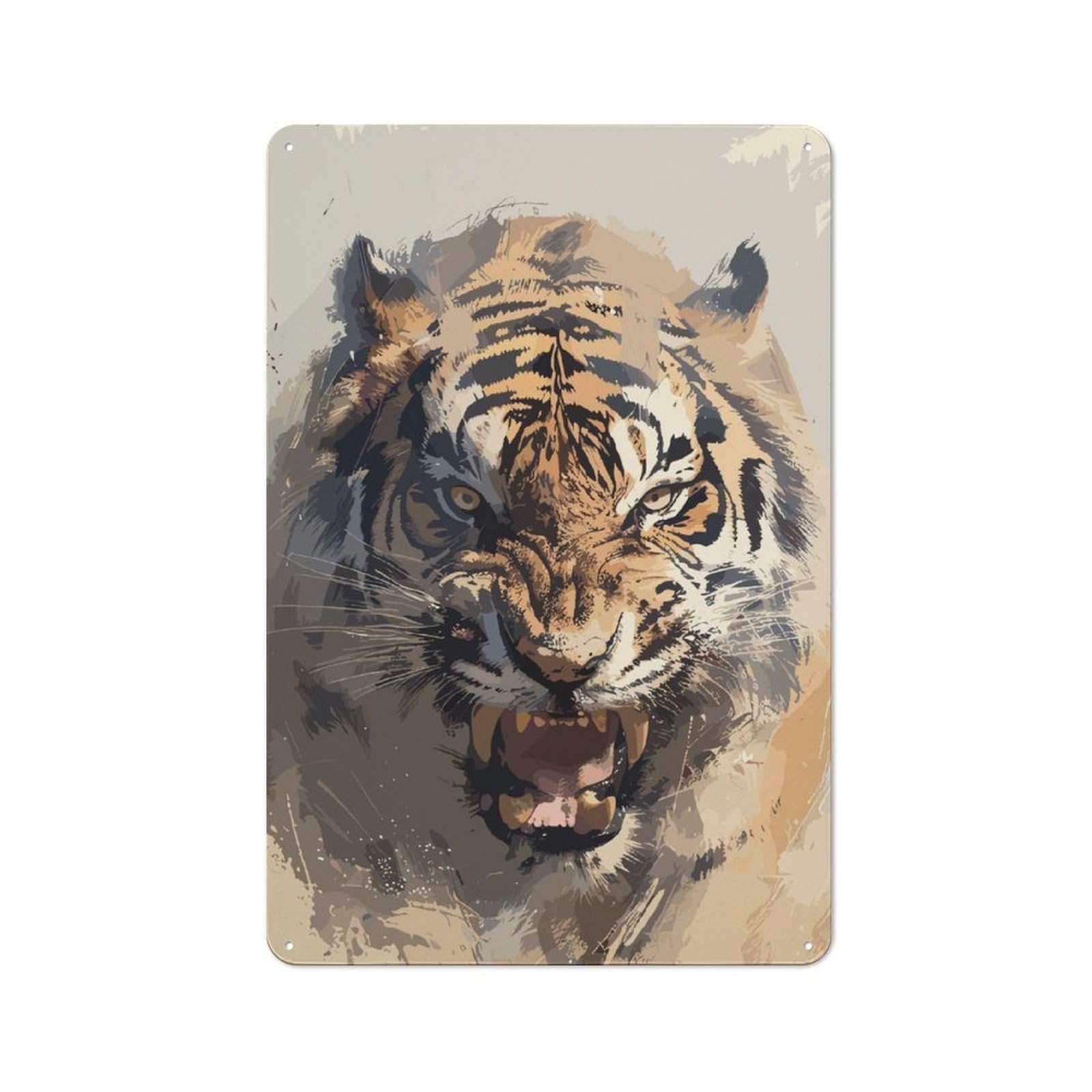 Junmoney Angry Tiger Retro Tin Sign 30X20cm For Bar Or Restaurant, For Collectors Of Retro Metal Wall Decor