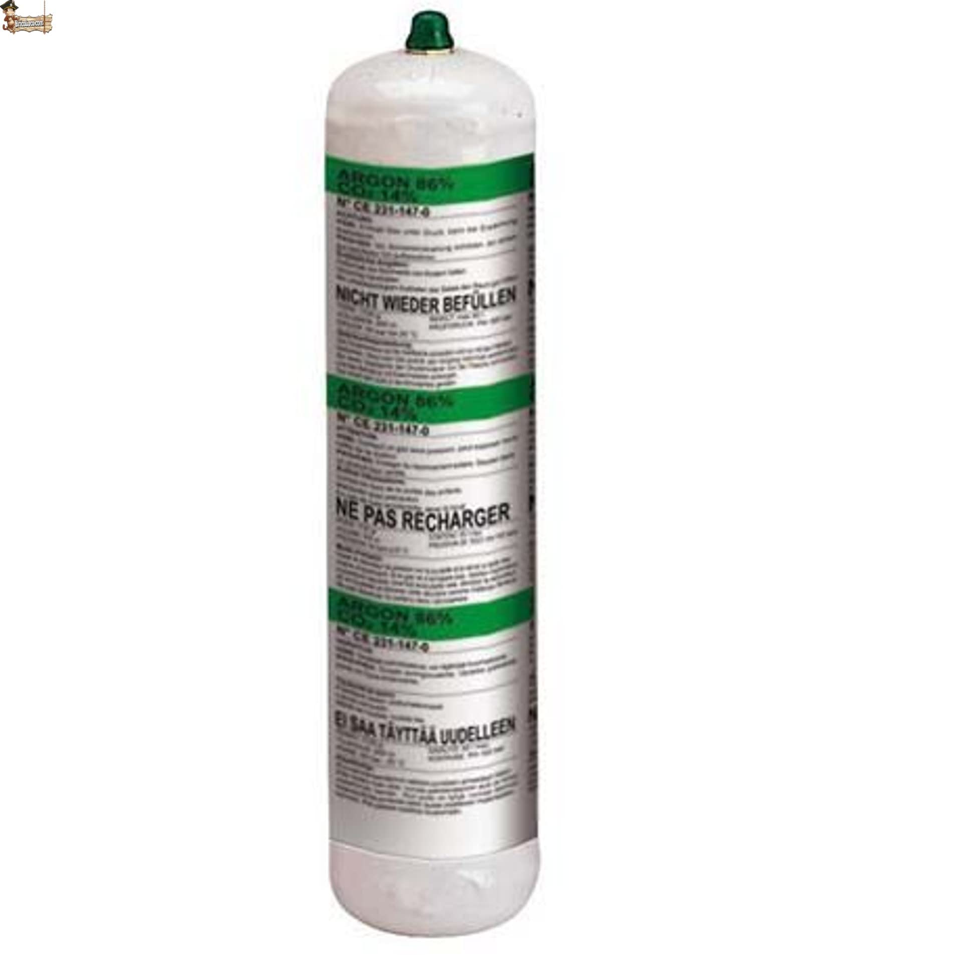 BricoLoco.com Butelka z mieszaniem argonu + CO2 ArCO2 Spawanie MIG Spawanie butli do spawarki nici lub pręta Jednorazowa butelka 1 litr. Do stali nierdzewnej, żelaza (Argon +CO2)