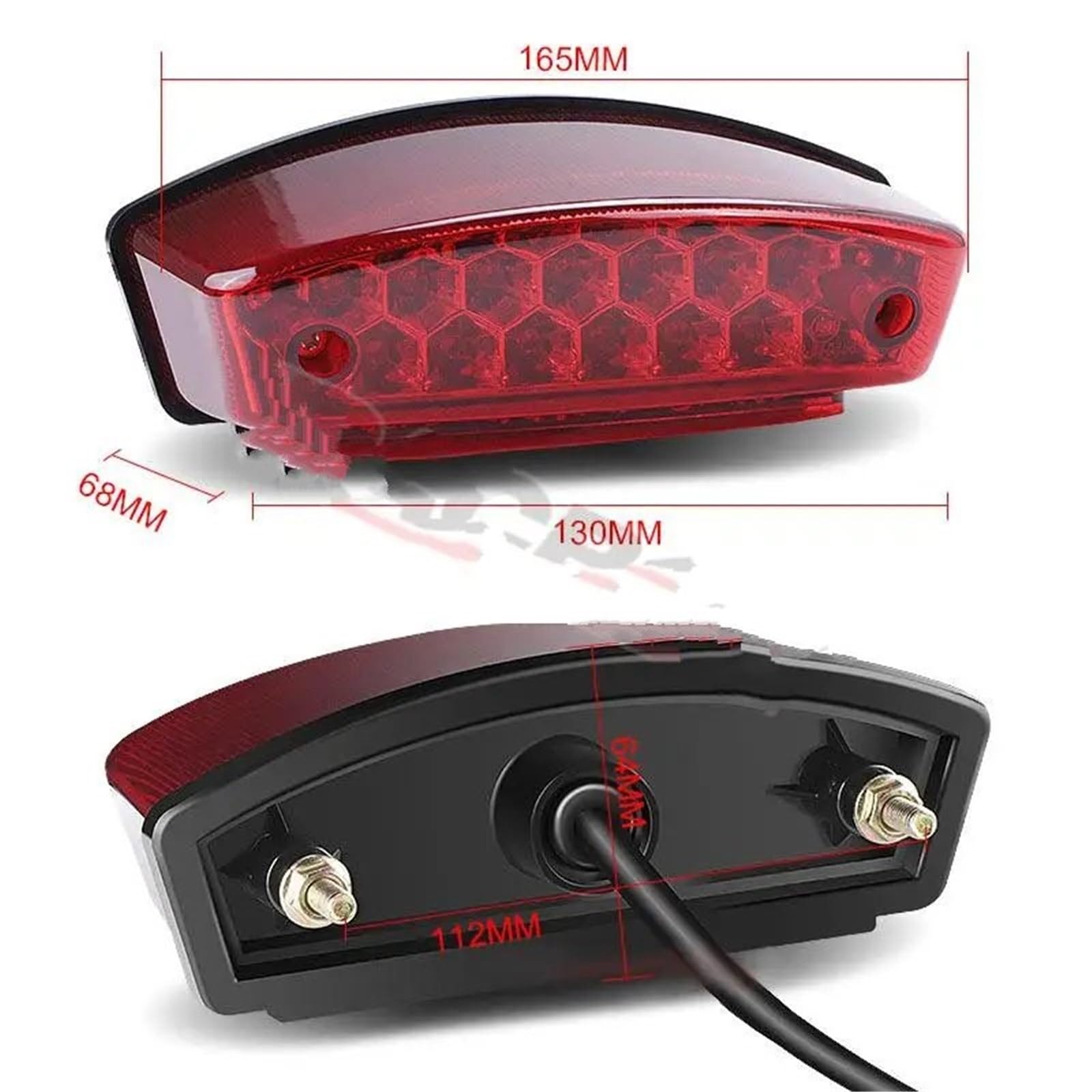 MESKEL Fari Anteriori Moto Universale per ATV UTV Racer Chopper Posteriore Moto fanale a LED Rosso + Bianco Luce Targa Corsa Lampada Freno | Rosso