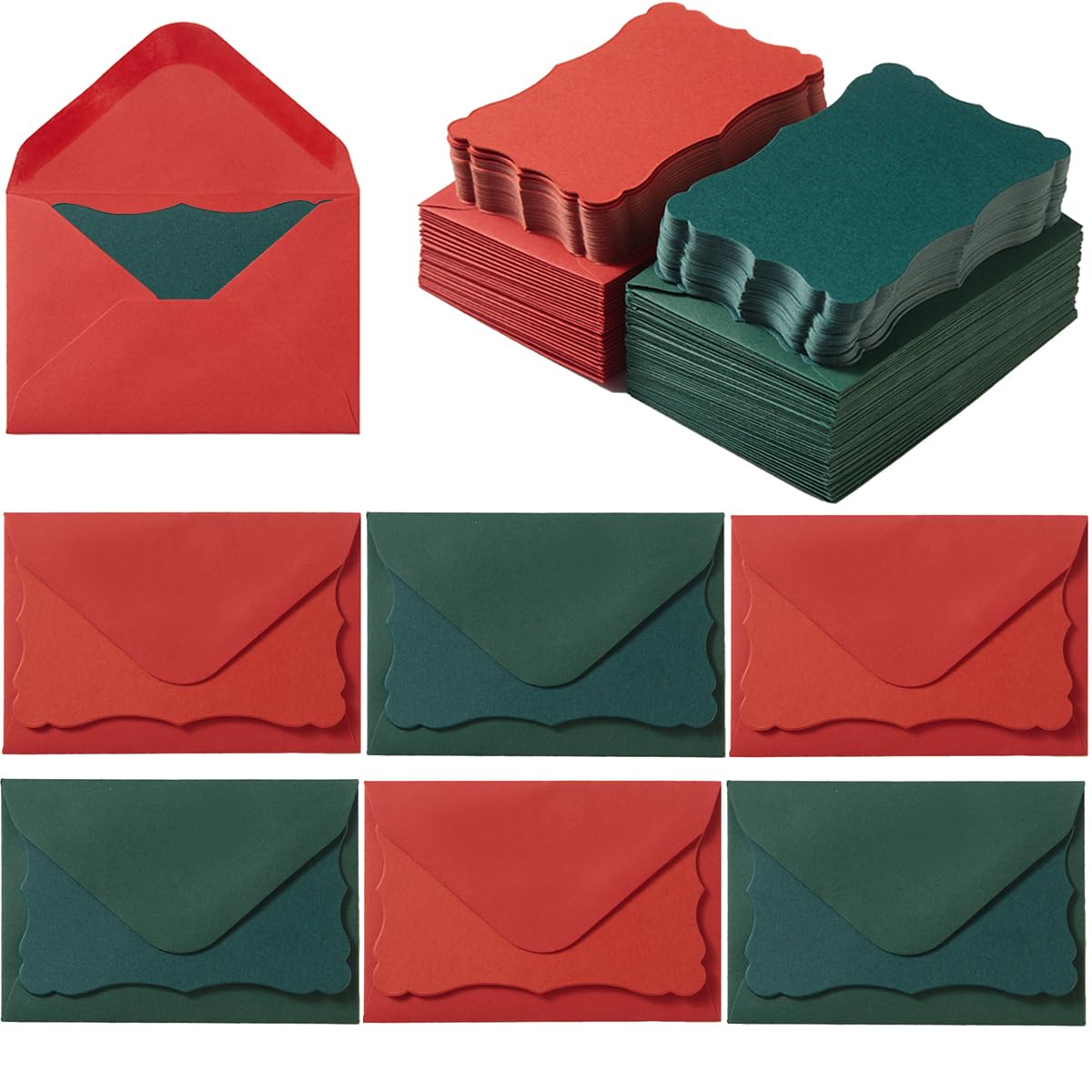 100 Pack Christmas Mini Envelopes with Red Green Blank Note Cards Small Self-Adhesive Envelopes Small Business Card Envelopes(4 x 2.7 Inches) (Christmas Red Green)