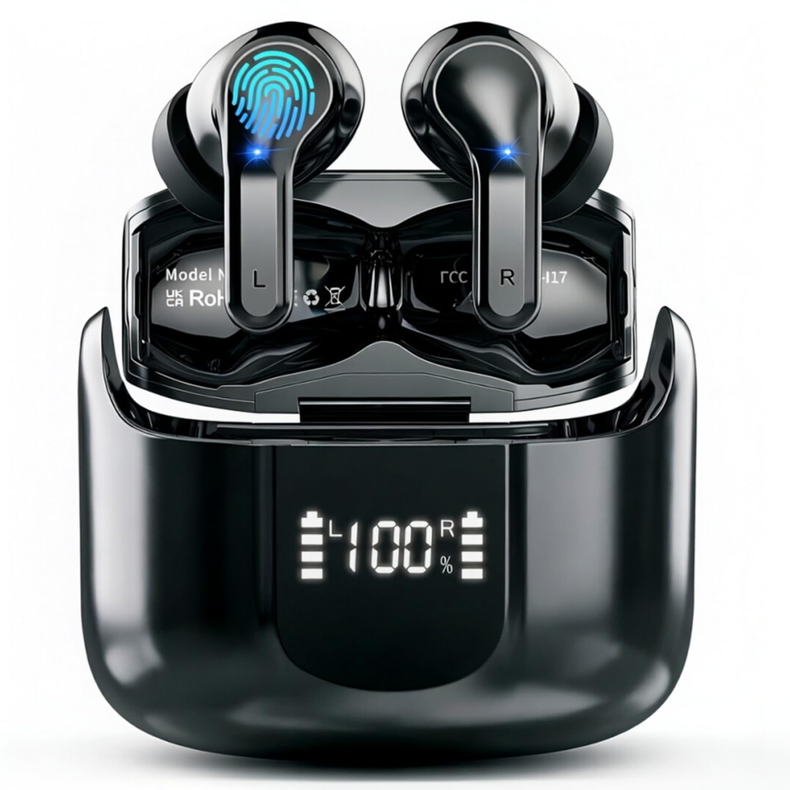 Ordtop Bluetooth 5.4 Kopfhörer Sport, 70H In Ear Kopfhörer Bluetooth mit 4 Noise Cancelling Mics, 2026 IPX8 Wasserdicht Ohrhörer, HiFi Stereo Tiefer Bass Kabellose Kopfhörer mit Ohrhaken, LED-Anzeige