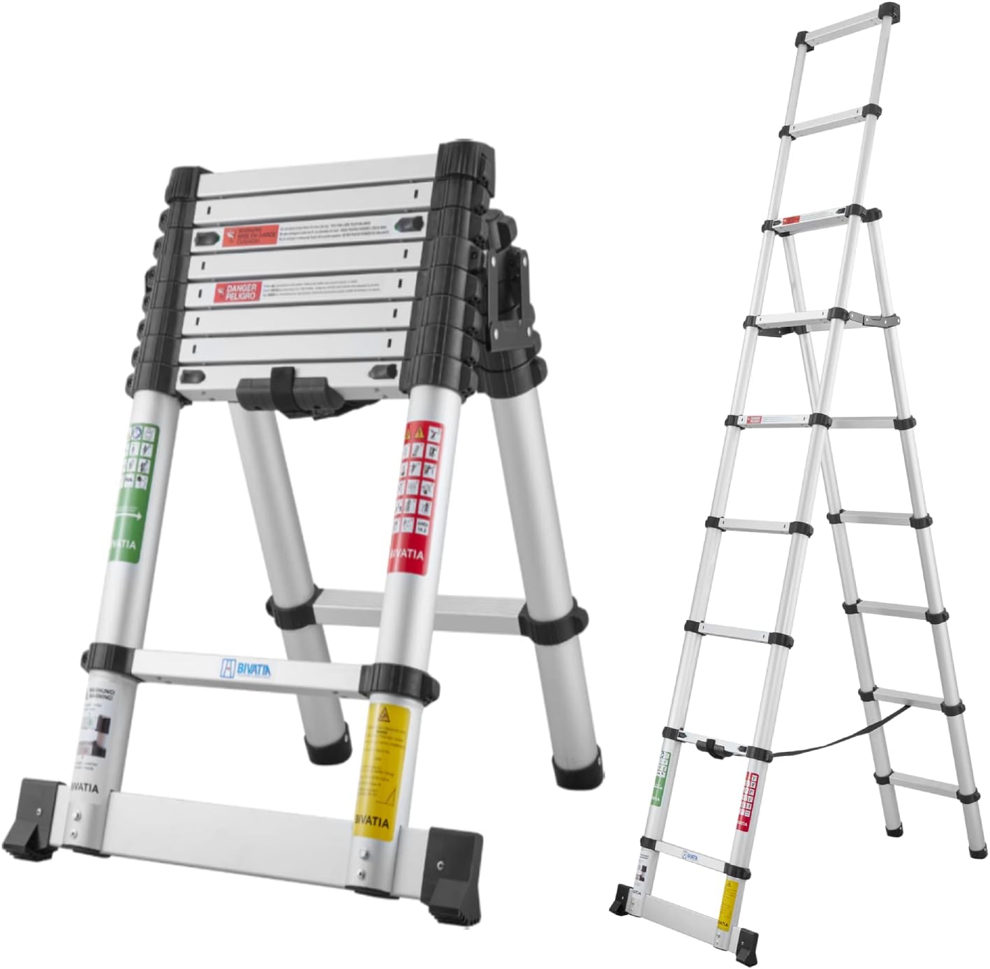 Telescoping Ladder A Frame: 8.5FT Aluminum A Frame Ladder 9+7 Steps Telescopic A Frame Ladder Extension Folding Ladder Compact Ladder for RV Home Max Reach 13ft 330lbs Capacity