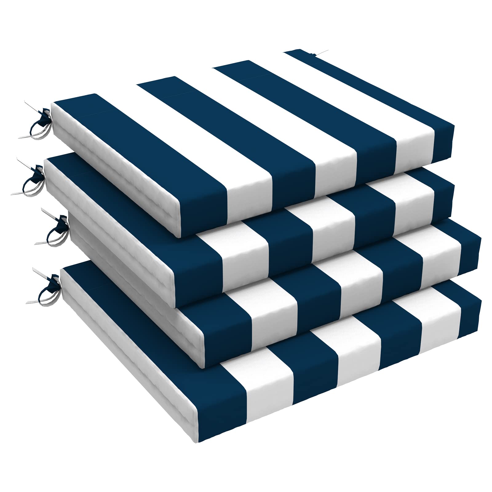 LVTXIII Outdoor Chair Cushions 18.5"x16"x2" Pack of 4, Water-Repellent Square Corner Memory Foam Seat Cushions with Ties for Garden Patio Furniture, Cabana Navy