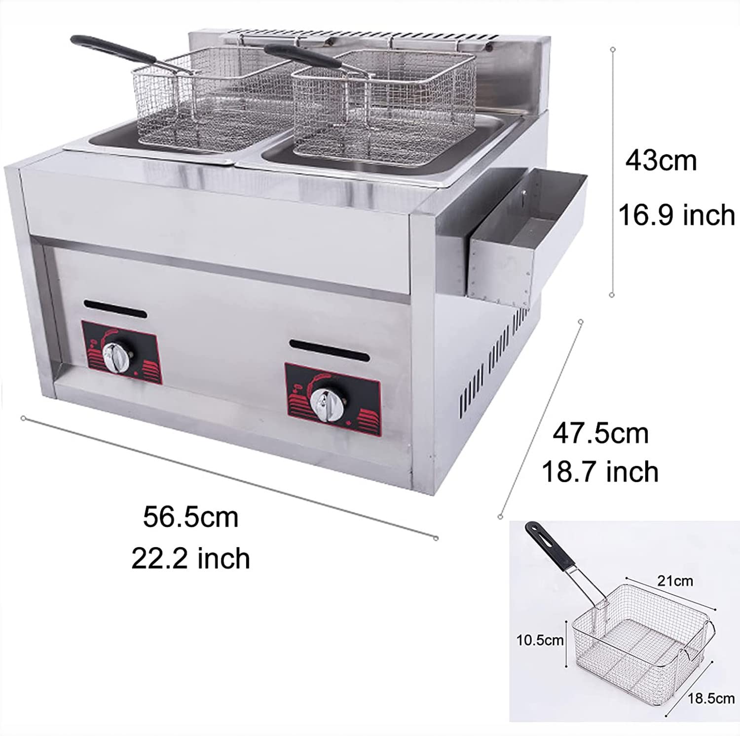 Freidora Comercial Gas Lpg, Máquina Freidora Cocina con Encimera, Deep Fryer con 2 Cestas para Freír, para Restaurantes Papas Fritas Puestos Comida Rápida