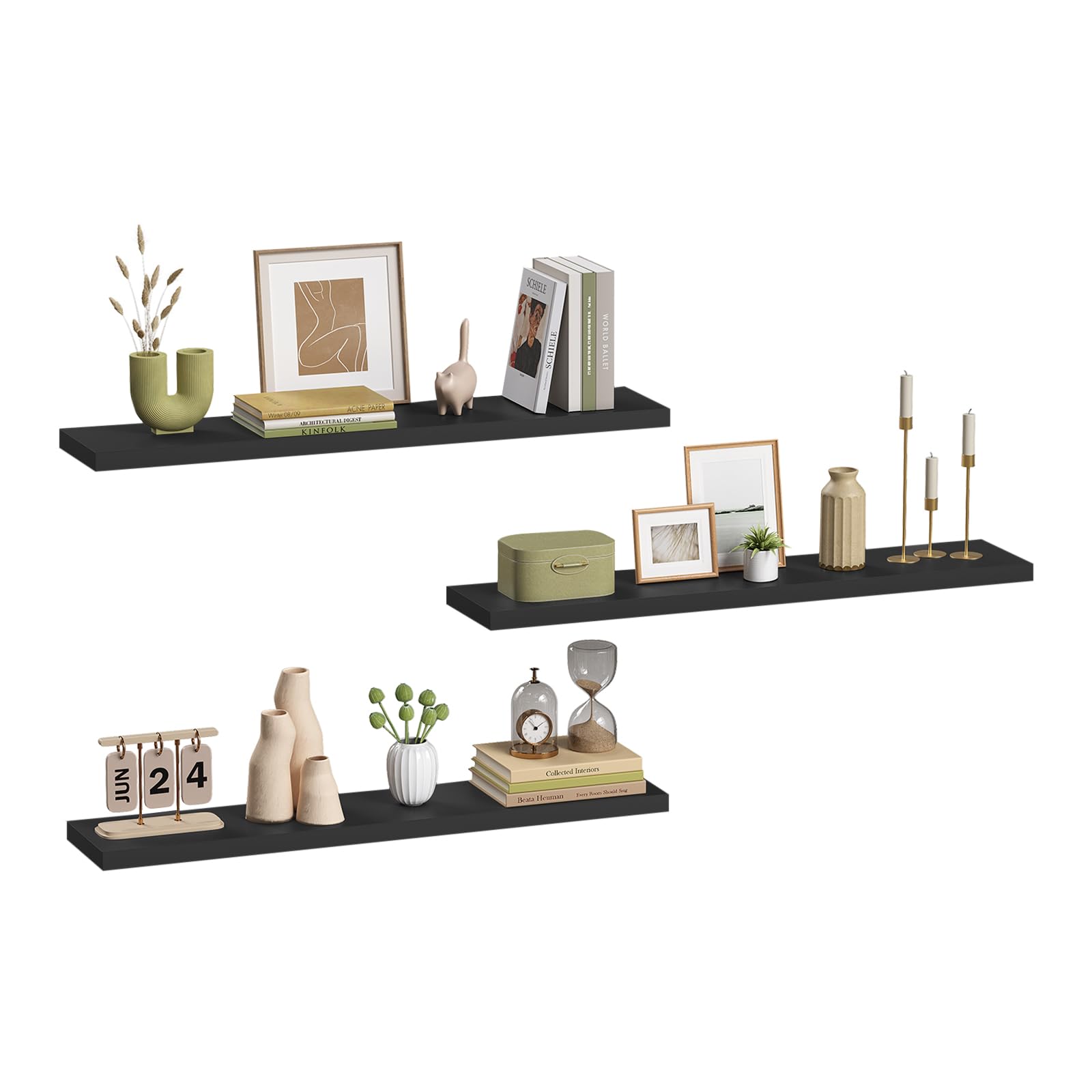 eSituro 3 Pcs Black Floating Shelves, 120cm Wooden Modern Shelf, Bedroom — image 1