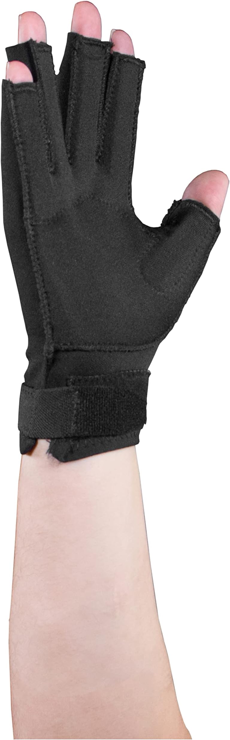 OTC Resting Splint Glove, 5 Finger Semi-Rigid Splints, Open Tips, Black, Medium