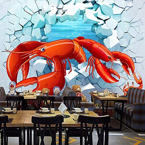 Mural personalizado 3D estereoscópico pared rota pared de ladrillo cangrejos restaurante cocina telón de fondo cartel foto papel tapiz