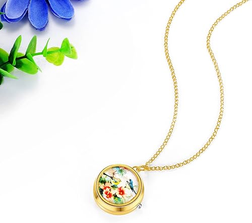 Miniatura 8 de JewelryWe Reloj de bolsillo vintage para mujer, clásico, chapado en oro, redondo, analógico, de cuarzo, collar con cadena, para Navidad