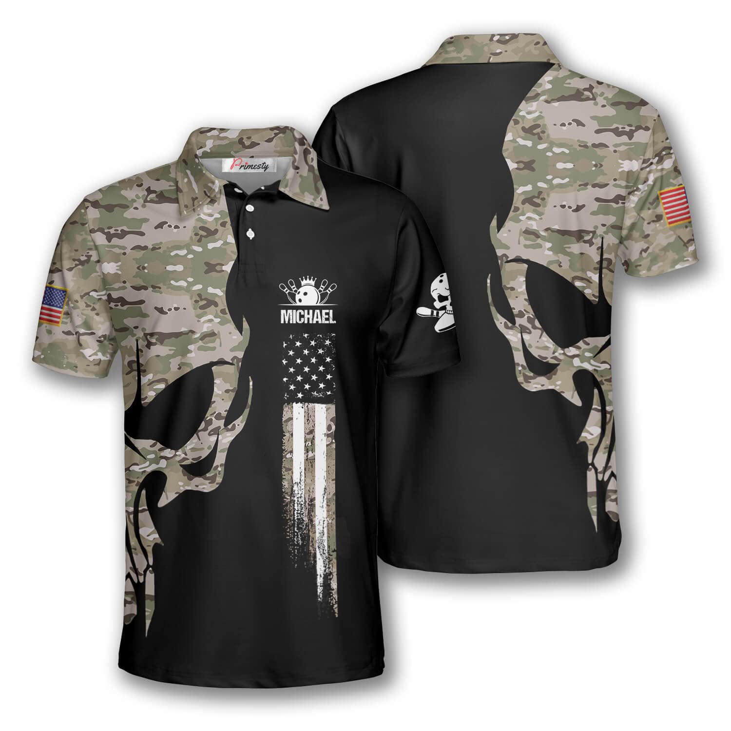 PRIMESTY Custom Bowling Shirts for Men, Camouflage Bowling Jerseys for Men, Personalized Bowling Polo Shirts