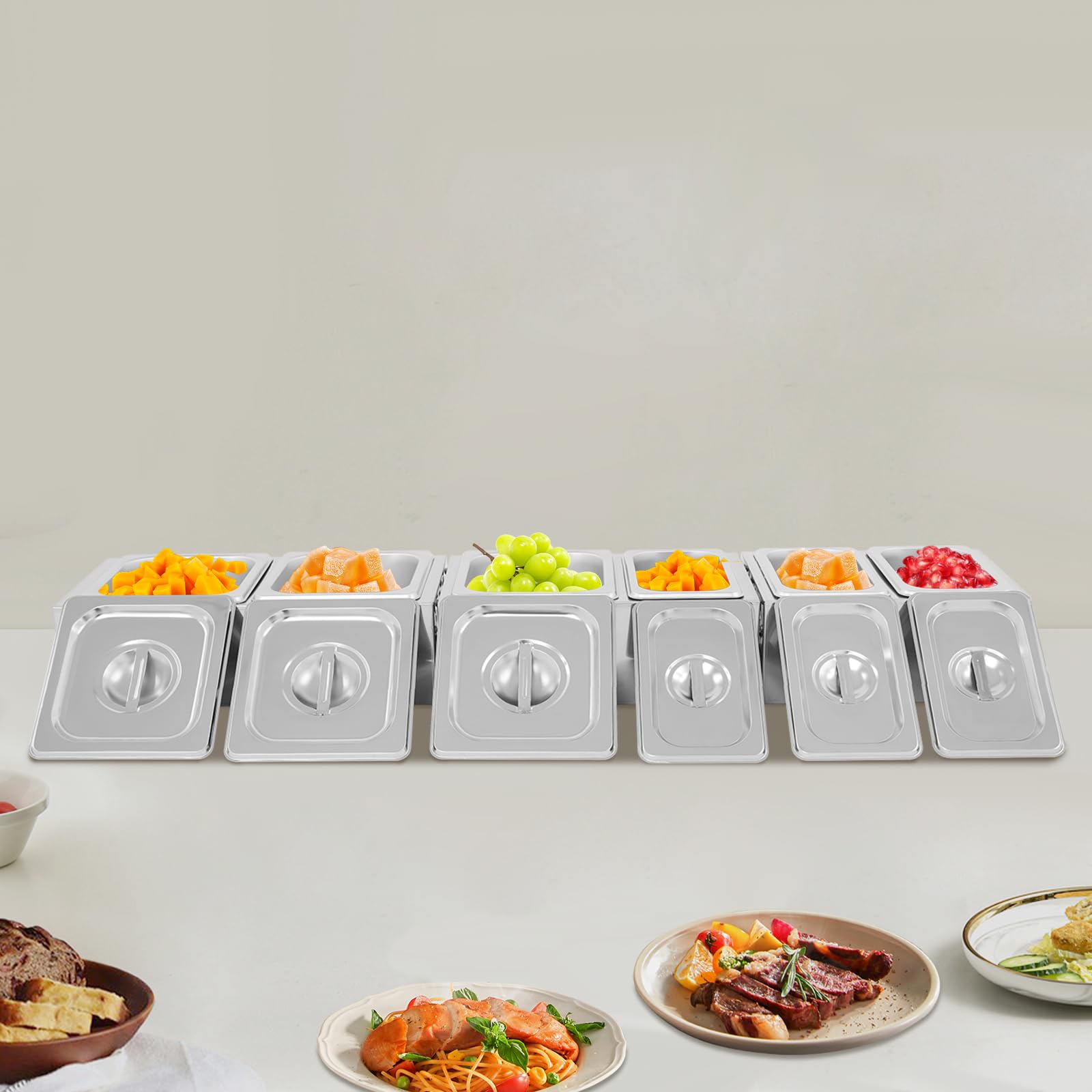 Lot de 6 pots à épices en acier inoxydable avec étagères et couvercle, pour le stockage du sucre, du sel, des sauces, du vinaigre, 11 x 17,5 x 6,5 cm/16,5 x 17,5 x 6,5 cm