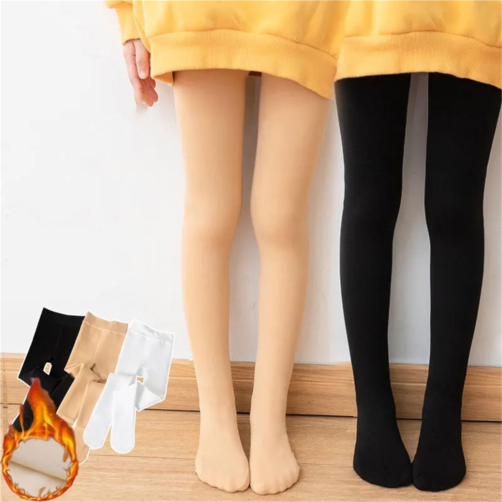 Children's Cashmere Tights, Thicken Warm Pantyhose for Kids, Soft Cotton & Polyester Leggings for Girls(Skin,XXL 11-14Yrs)