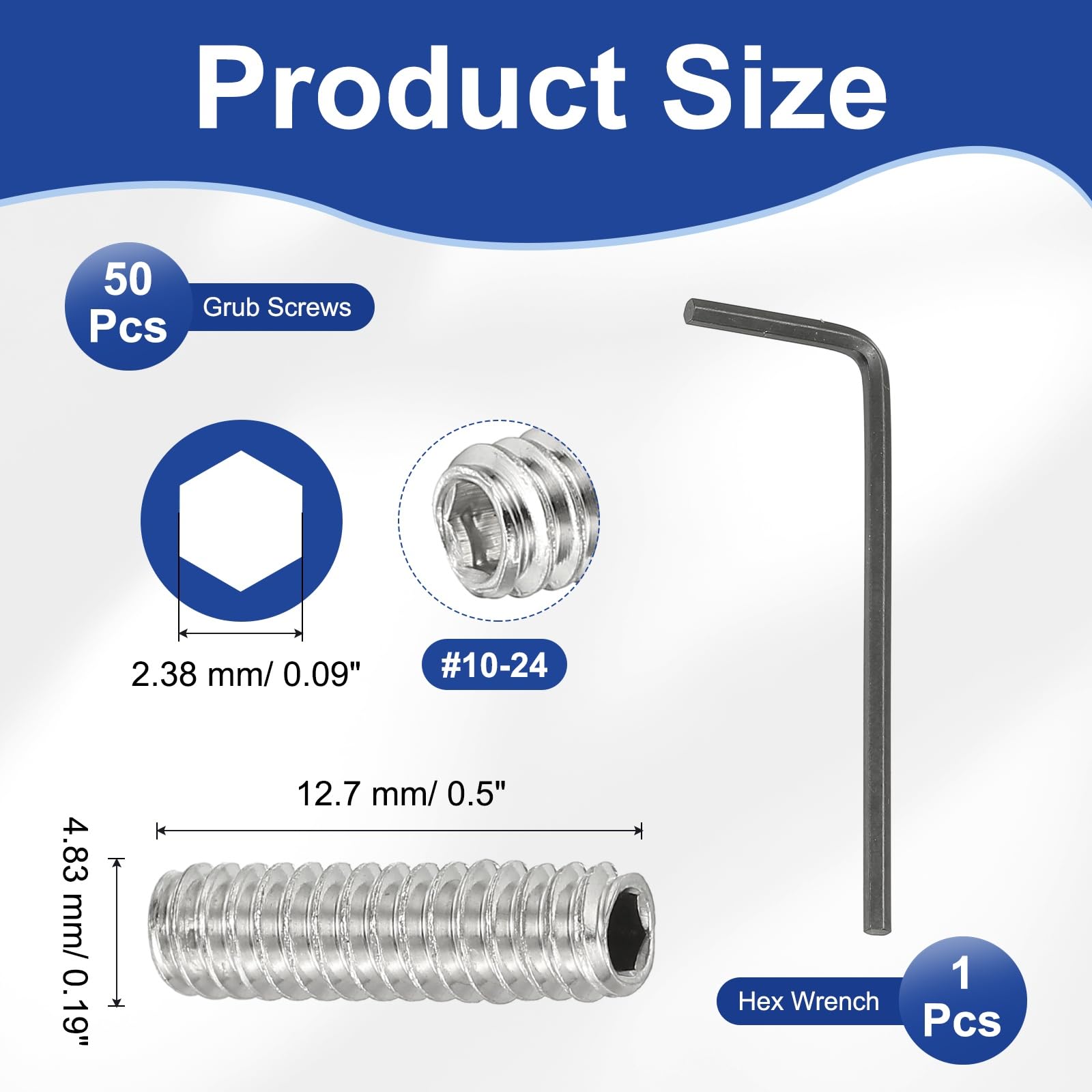 PATIKIL #10-24x1/2" Internal Hex Socket Set Grub Screws - Image 2