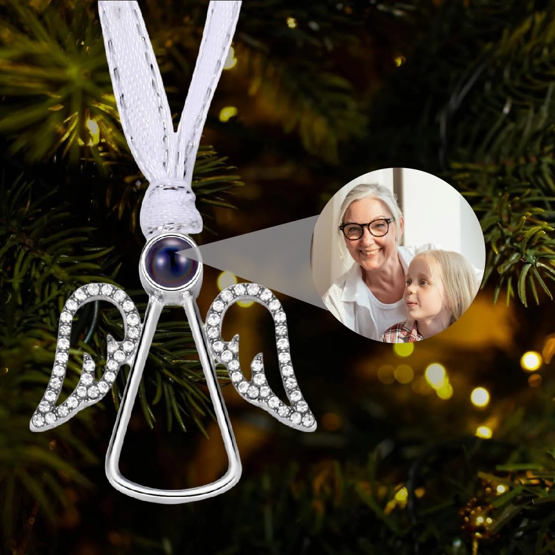 Custom Photo Projection Ornament Personalised Angel Ornament for Christmas Tree with Picture Inside Hanging Angel Pendant 2024 New Home Decoration for Family Xmas Memorial Gift