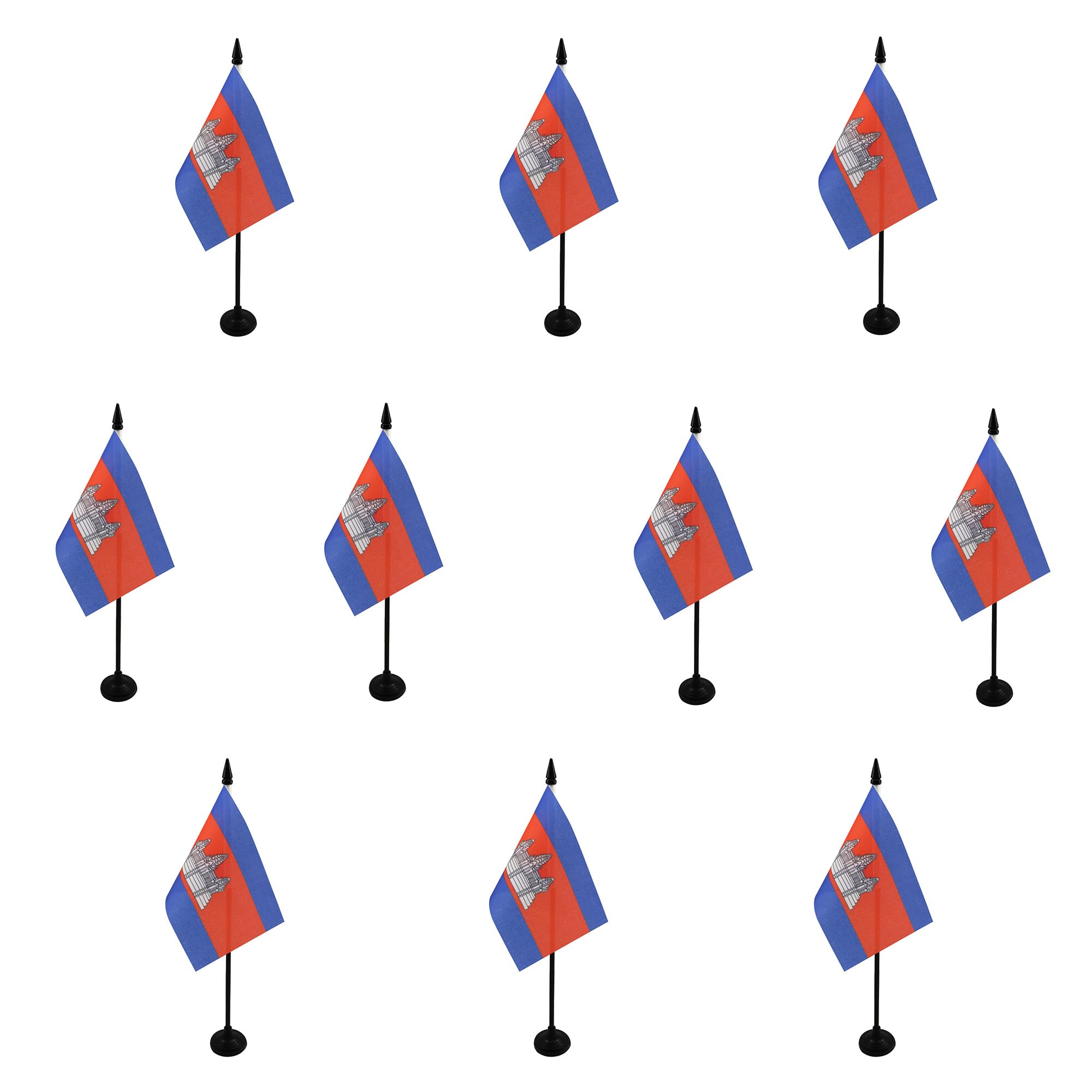 AZ FLAG - Set of 10 Cambodia Table Flag 4'' x 6'' - 10 Small Cambodian Office Flags 100% Polyester 15 x 10 cm - Mini Desk Flag with 10'' Pole and Black Plastic Base โ image 1
